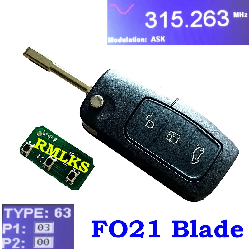 RMLKS дистанционный брелок 3 кнопки 315 МГц 433 МГц 4D63 40bit ID83 4D60 80Bit чип подходит для Ford Focus Fiesta C Max Ka HU101 Blade