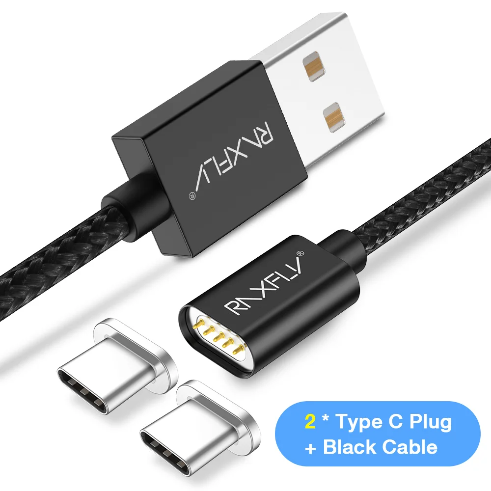 Black 2 Type C Магнитный зарядный кабель RAXFLY для samsung Note 8 9, кабель Micro usb type-C, Магнитный зарядный кабель USB для iPhone XS Max - Цвет: Black 2 Type C