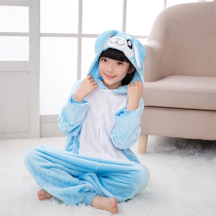 blue rabbit Детский комбинезон с покемонами, осликом, костюм С Рисунком Тигра, Стича Пикачу, кигурумис, пижама для мальчиков и девочек, зимняя теплая одежда для сна, забавная Милая одежда - Цвет: blue rabbit