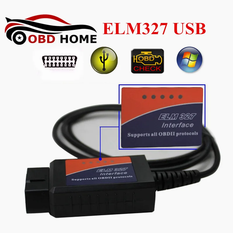 10 шт./лот OBDII ELM327 USB OBD2 ELM 327 V1.5 с чипом 25K80 диагностический интерфейс считыватель