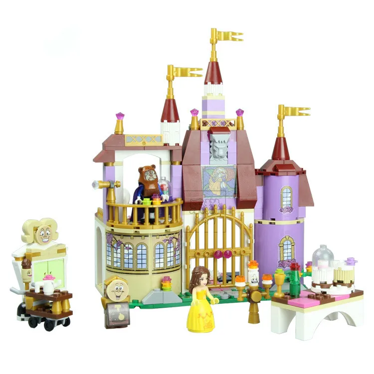 Disney мультфильм игрушки Красавица и Чудовище принцесса Belle'S заколдованный замок строительные блоки игрушки Новогодний подарок для детей