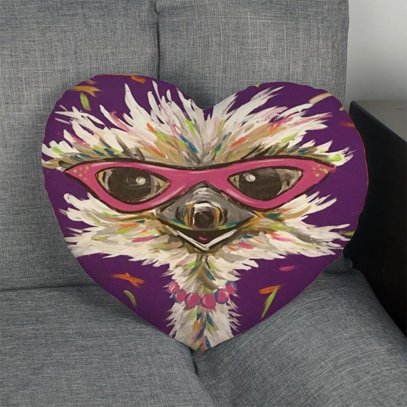 New arrival Custom zipper Pillowcase Cover ostrich painting Heart Shape Pillow Size 41x36cm 47x42cm | Дом и сад
