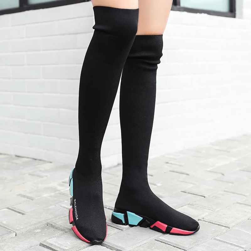 Простые и элегантные вязаные сапоги трубы высокие носки обувь для всей семьи