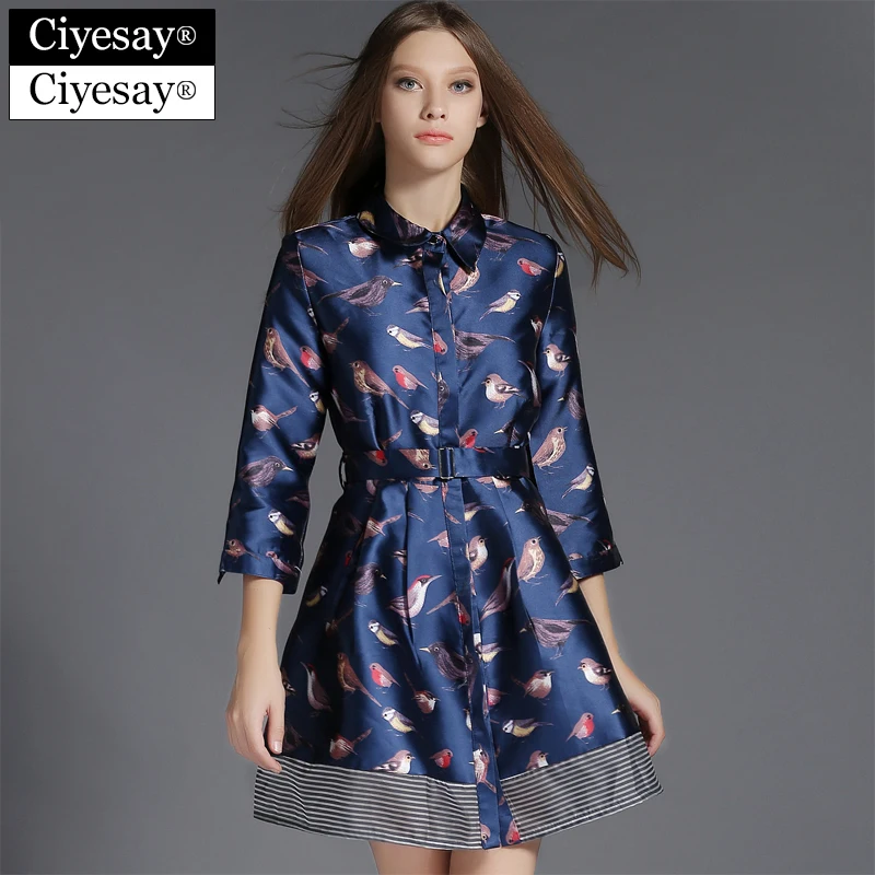 

Ciyesay Robe Femme Ete 2021 Autumn Plus Size Blue Vintage Dress Shirt Dress Elegant Party Dress Clothes