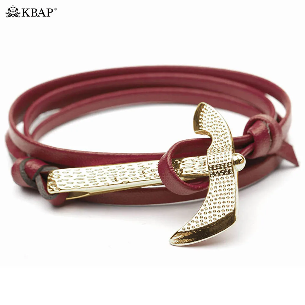Мужской кожаный браслет с якорем винтажный золотым топором|leather wrap bracelet|wrap