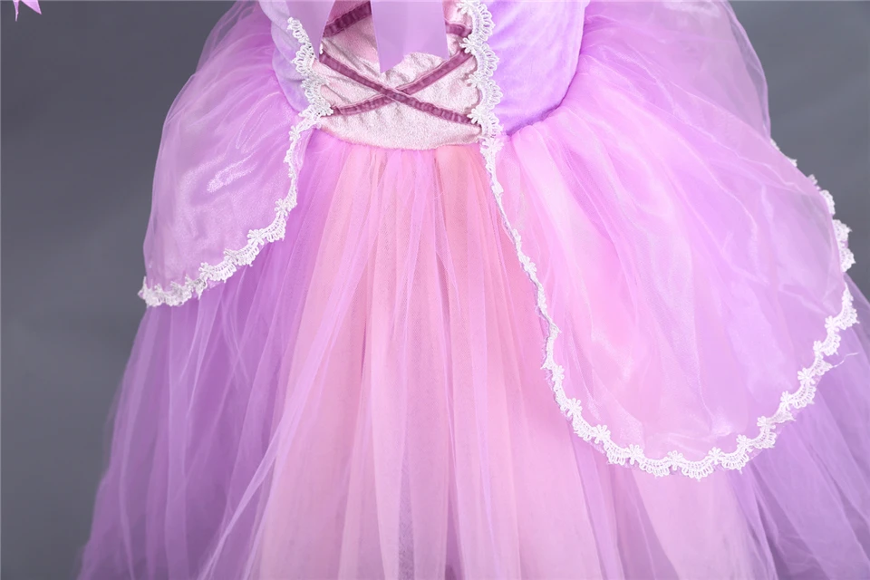 Новогоднее платье принцессы Рапунцель для девочек костюмы для Хэллоуина Пышное Бальное Платье с пышными рукавами длинные вечерние платья