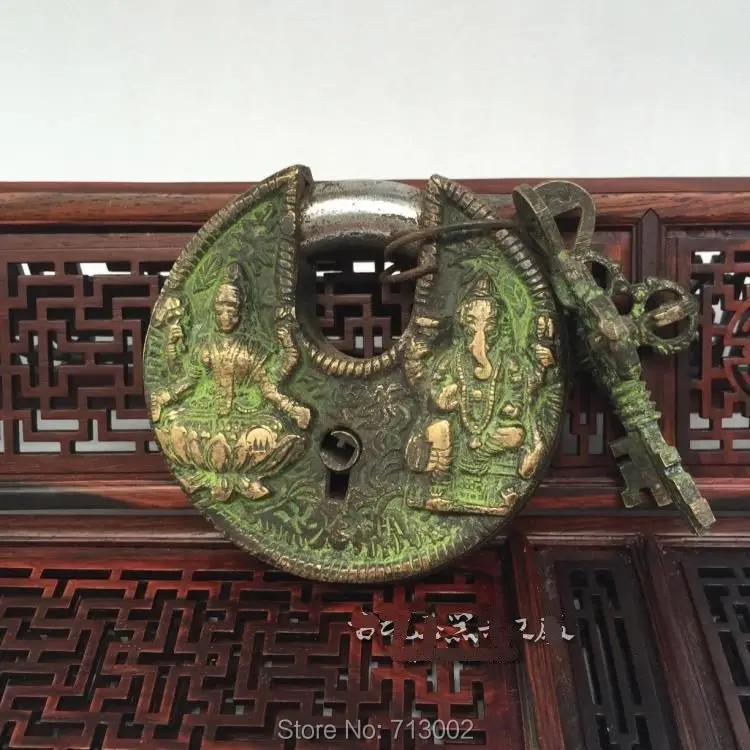 Антикварный замок из чистой меди слон Будда висячий и два ключа|can lock|padlock lockpadlock key