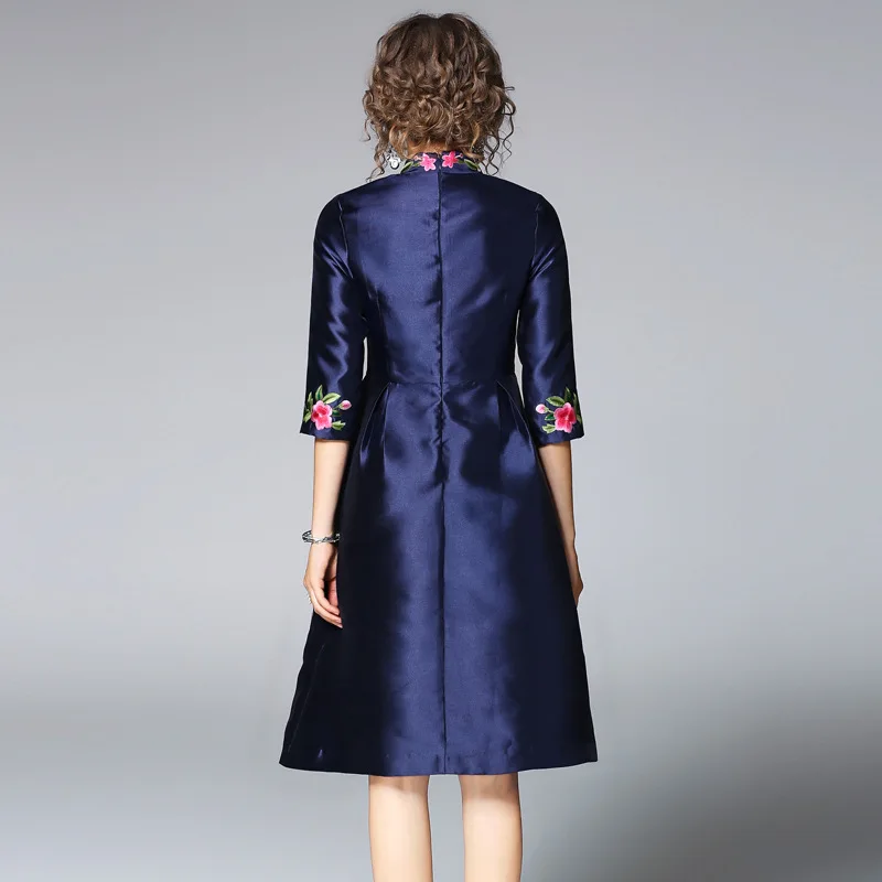 2018 Элегантный Вышивка Cheongsam Летнее платье для Для женщин Китайский Стиль
