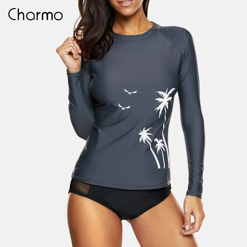 Charmo Women Swimsuit Long Sleeve Rashguard Swimwear Surfing Top Swimsuit Running Shirt Hiking Shirts Rash Guard UPF50+ T-Shirts