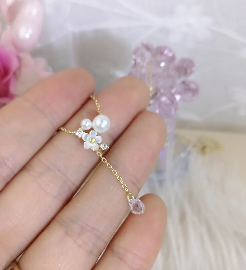 Японский свет роскошный чистое серебро 925 K Золотой белый корпус жемчужный