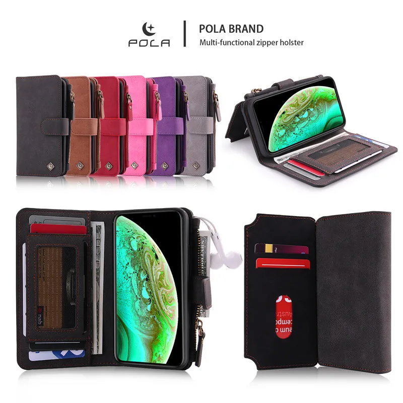 

for iphone xs max case 8 plus cover xr Large Capacity x Luxury Leather Clutch Wallet Card Holder Organizer Ladies Purse ip7 men