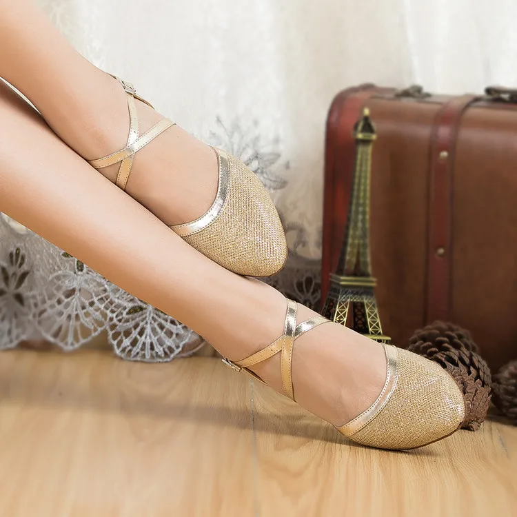 Золотое и Серебряное шампанское и черный цвет ПУ Блеск Zapatos de baile Профессиональный Латинский атлас бальные туфли для женщин JYG519
