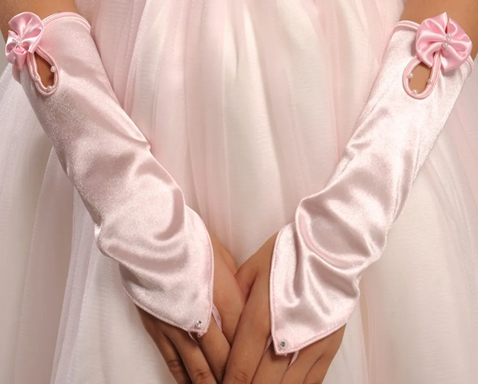 Pink One Size Белые свадебные очаровательные перчатки с цветами для девочек, перчатки для дня рождения, перчатки для церемоний, аксессуары для посещения церкви, детские перчатки D70 - Цвет: Pink One Size