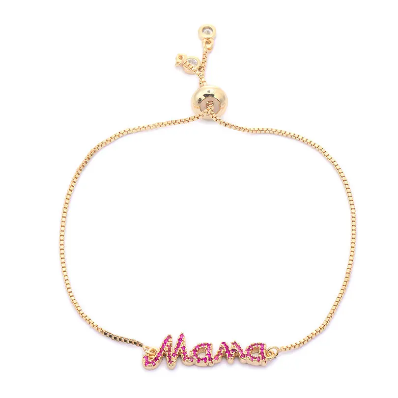 pink cz gold Pipitree розовый и синий CZ Циркон мама очаровательный браслет с буквой подарок на день матери медная цепочка браслеты ювелирные изделия для женщин - Окраска металла: pink cz gold