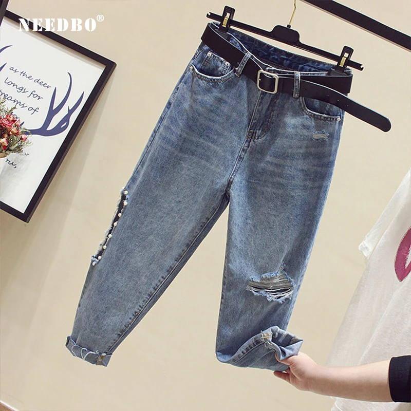 NEEDBO женские брюки джинсы 2019 повседневные плюс размер с высокой талией Pantalon для