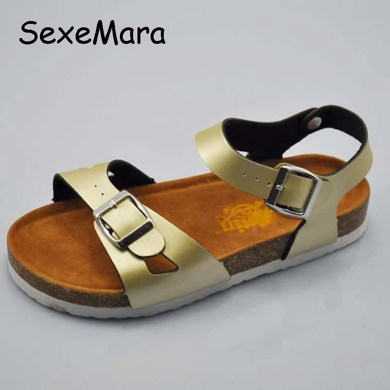 Лето Женская Обувь Плоским Пробковые Сандалии Удобные Твердые Пряжки Женский