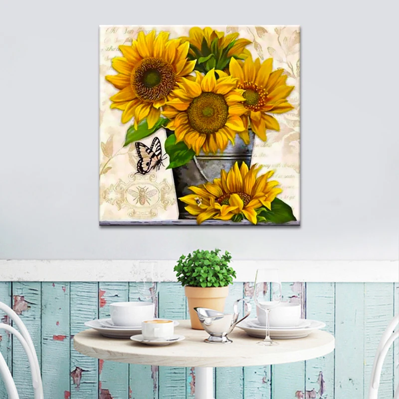 Цветок DIY алмазное Рисование Подсолнечник Алмазная вышивка мозаика Алмазный полный круглый стразы украшение дома