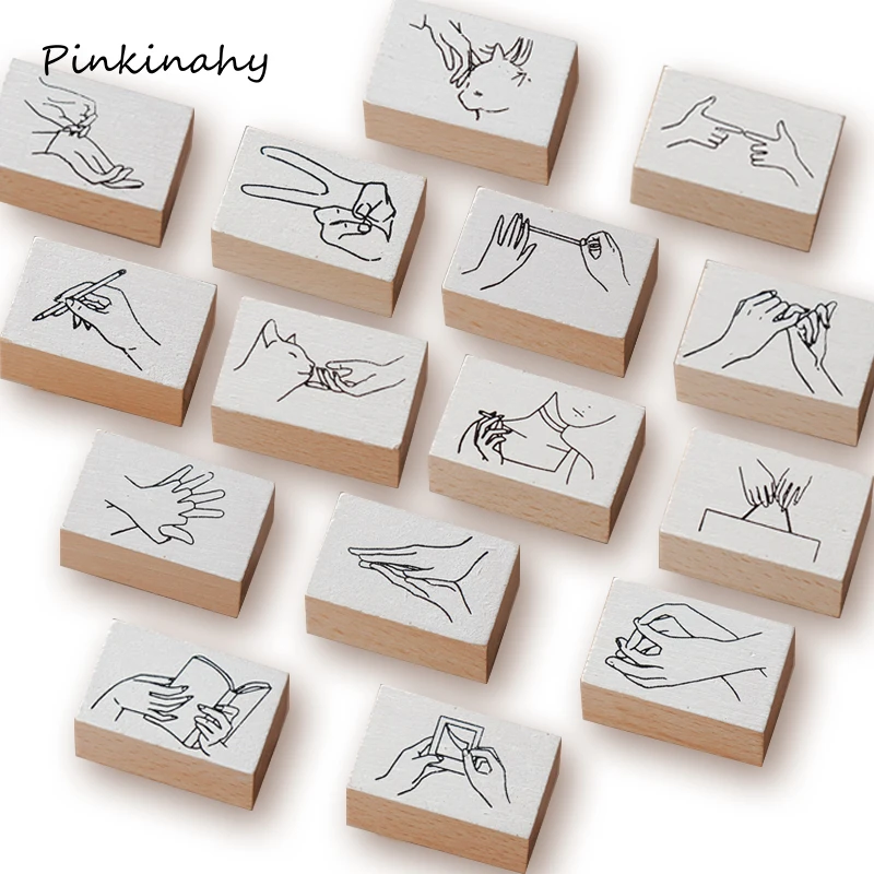 Креативный милый деревянный штамп жест Сделай Сам деревянные резиновые штампы