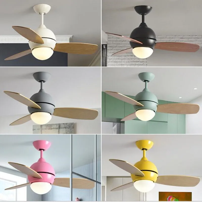 

36 Inch Nordic Macaron Study LED Ceiling Fan Light Creative Multicolour Living Room Restaurant Light Lovely Kid's Room Fan Light