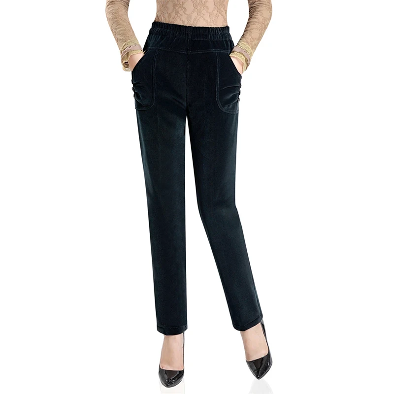 Plus size Corduroy Casual Pants Women Autumn Winter Elastic waist Straight Thicken Middle aged Female High Pants2657 | Женская одежда
