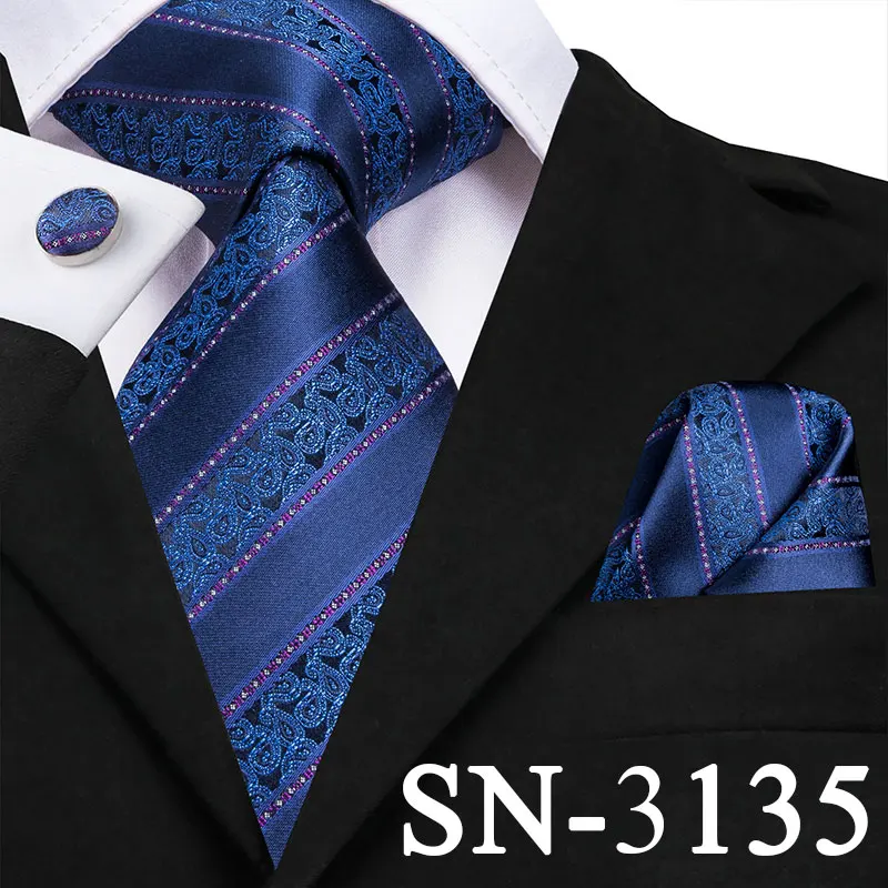 SN-3135 SN-3136 золотой синий полосатый галстук Шелковый плетеный мужской галстук Галстук носовой платок запонки набор роскошные мужские вечерние свадебные карманные квадратные Галстуки - Цвет: SN-3135