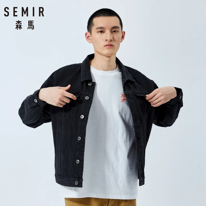 SEMIR Мужская джинсовая куртка с принтом и воротником пальто нагрудным карманом в
