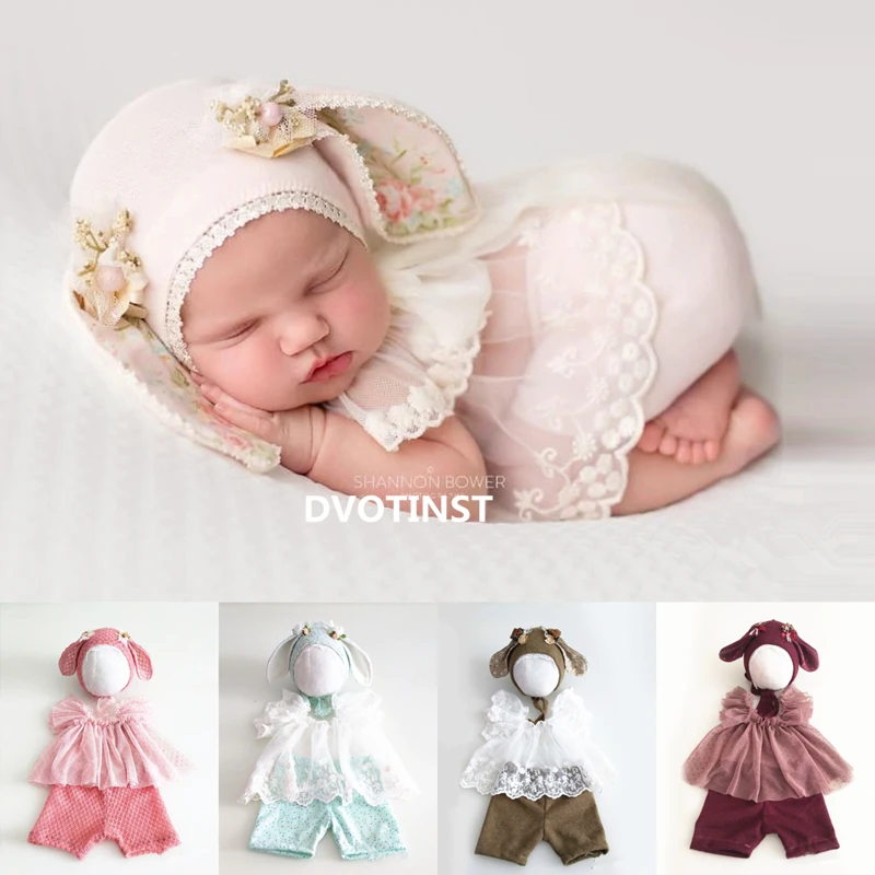 Dvotinst Newborn Photography Props Baby Outfits Hat Bonnet Clothes Set  Fotografia Accessories Studio Shoots Bebes Photo Props