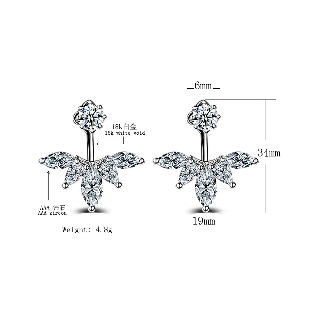 Роскошная женская Циркон Серьги гвоздики серебро Цвет кристалл маленький лист