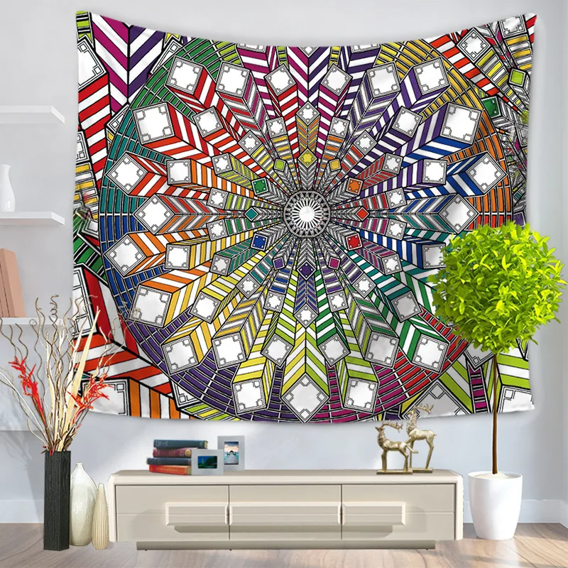 

Home Decorative Wall Hanging Carpet Tapestry 130x150cm Rectangle Bedspread Creative Color Mandala Series Pattern GT1020