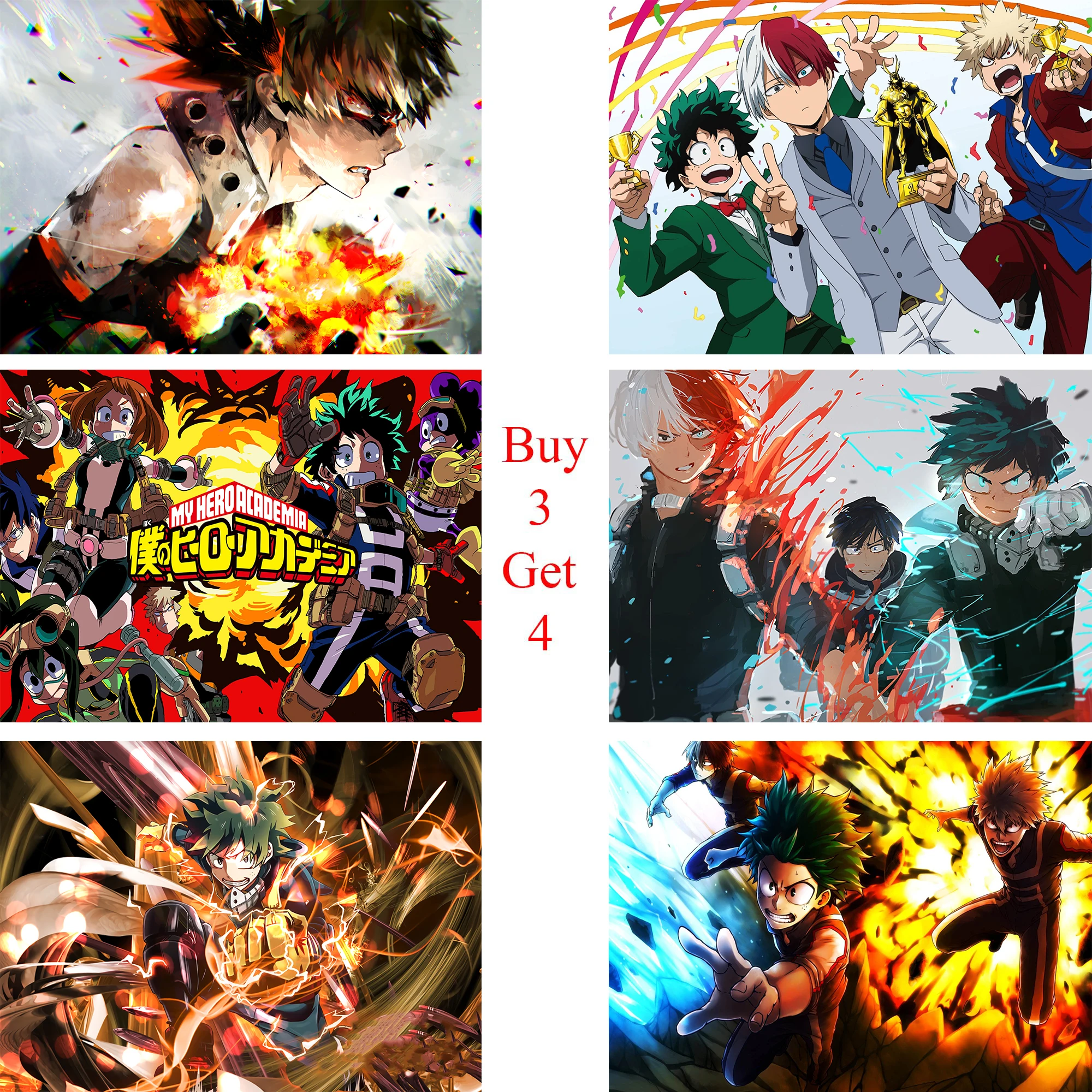 Постеры My Hero Academia с рисунками из мультфильмов настенные наклейки белым покрытием