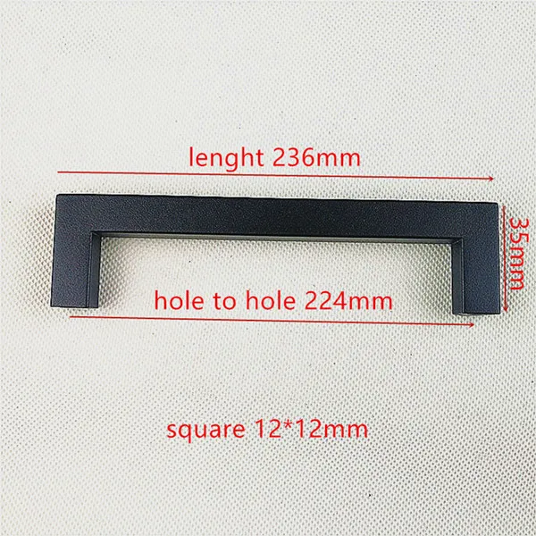 Hole spacing 224mm Матовая черная квадратная ручка из нержавеющей стали Ручка для кухонной двери мебельный ящик "~ 24" - Цвет: Hole spacing 224mm