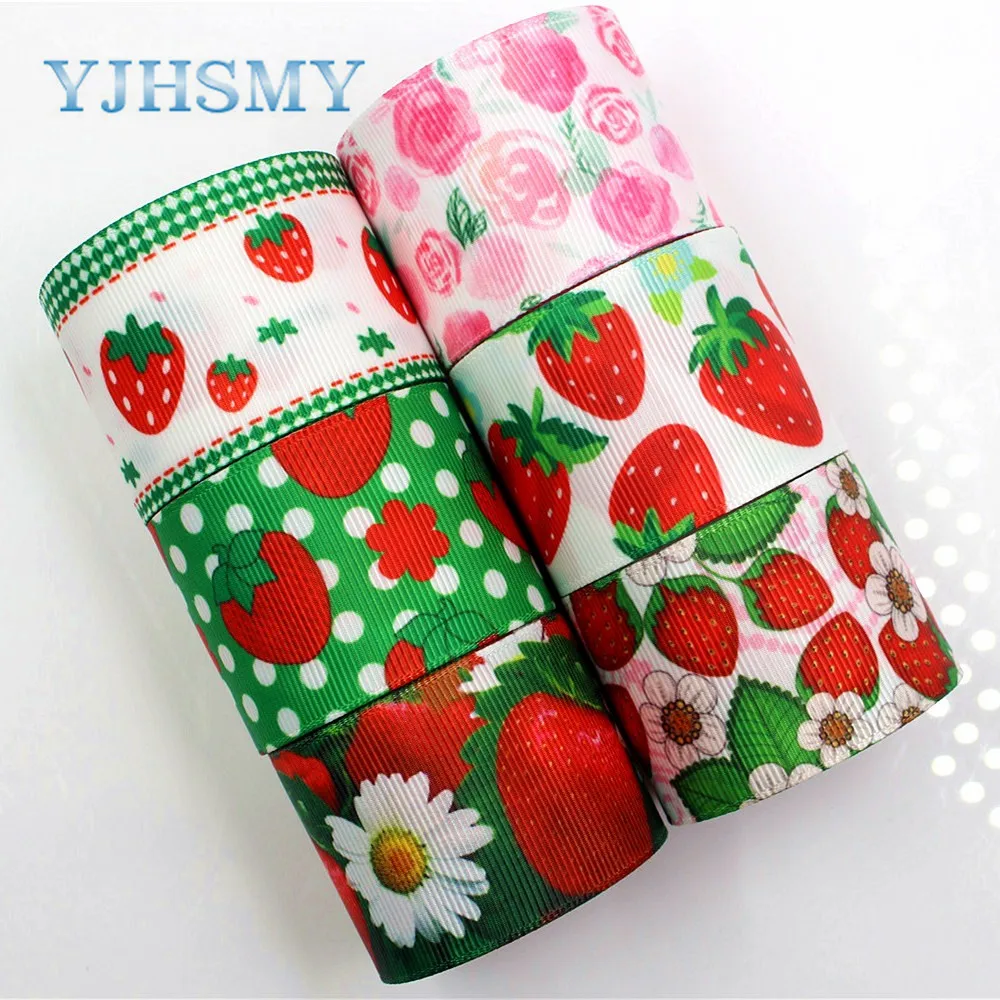 

YJHSMY C-18317-68,10 ярдов, 38 мм Клубничные напечатанные ленты grosgrain, DIY аксессуары для волос ручной работы материал свадебный подарок обертка
