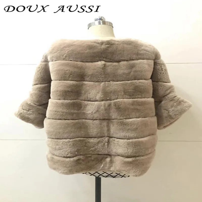 DOUX AUSSI шуба из кролика Рекс женская зимняя однотонная кроличья кроличьего меха