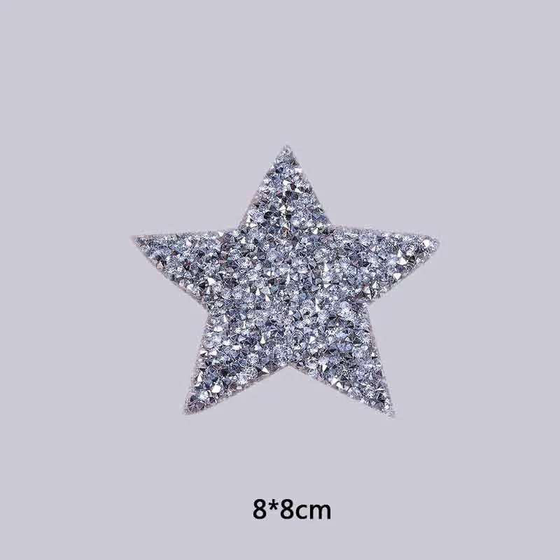 Silver 8cm Стразы для обуви с кристаллами, звездная аппликация, нашивки для одежды, разные размеры, сумка для одежды, высокое качество, сделай сам, 1 шт., железо на - Цвет: Silver 8cm