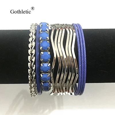 B Gothletic 12-20 шт/партия Родиевые цвета текстуры металлические браслеты и браслеты многослойный браслет в индийском стиле набор женские модные ювелирные изделия - Окраска металла: B