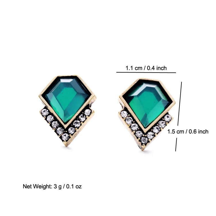 Новые женские серьги-гвоздики зеленый пятиугольник геометрический кристалл