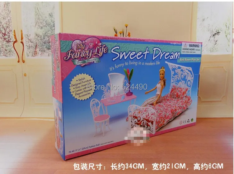 Новый 2014 Кукла Мебель Принцесса Зеркало Кровать Спальный Гарнитур Аксессуары