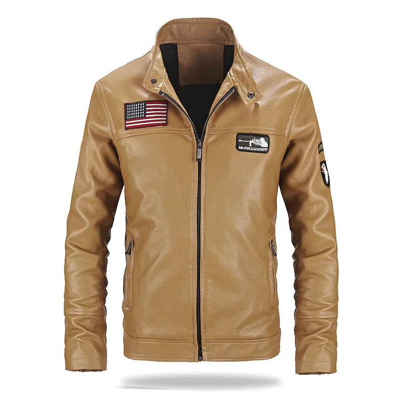 US flag khaki Новинка, мужская кожаная куртка, пальто, 5XL, 6XL, мужская куртка со стоячим воротником, Air Force One Pilot, Куртки из искусственной кожи, Мужская байкерская куртка, пальто AF51 - Цвет: US flag khaki