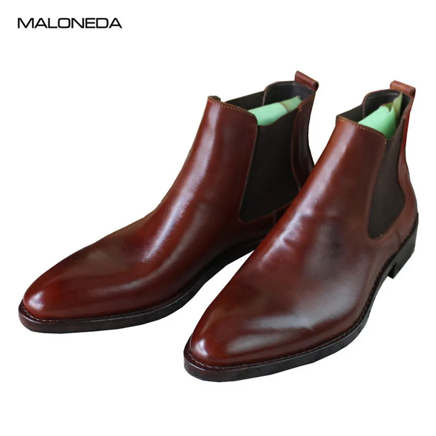 Мужские уличные ботинки-челси из натуральной кожи, ручной работы