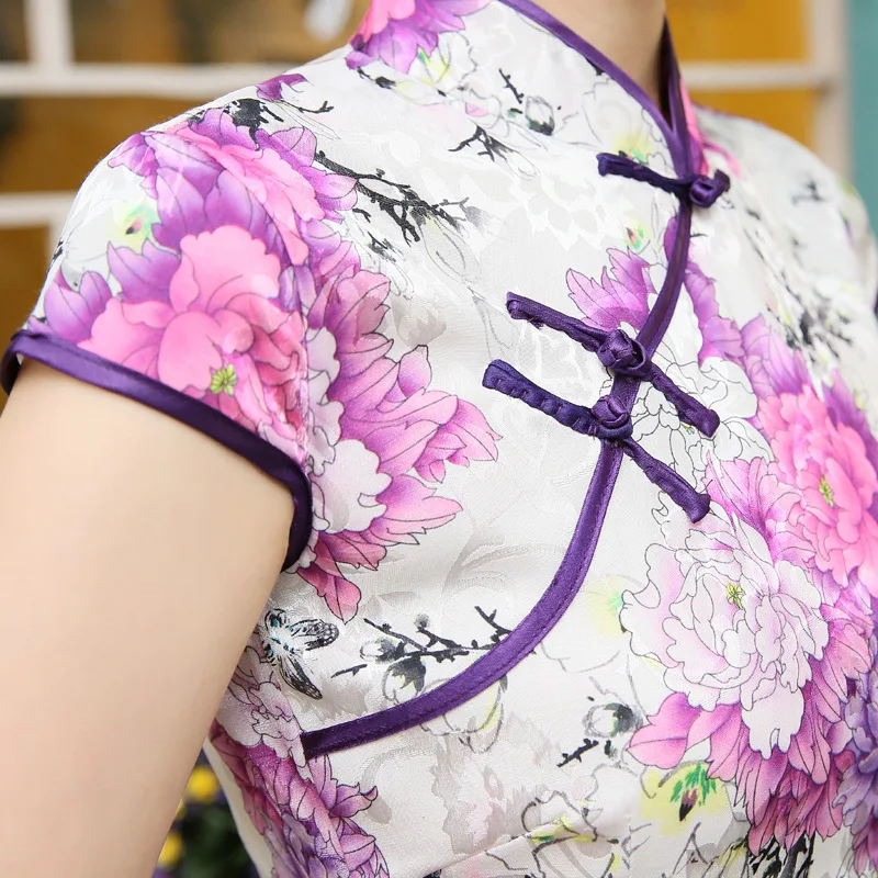 SHENG COCO новые атласные женские традиционные китайские платья Cheongsam Vestido с принтом стоячий воротник с коротким рукавом шелкового размера плюс 4XL