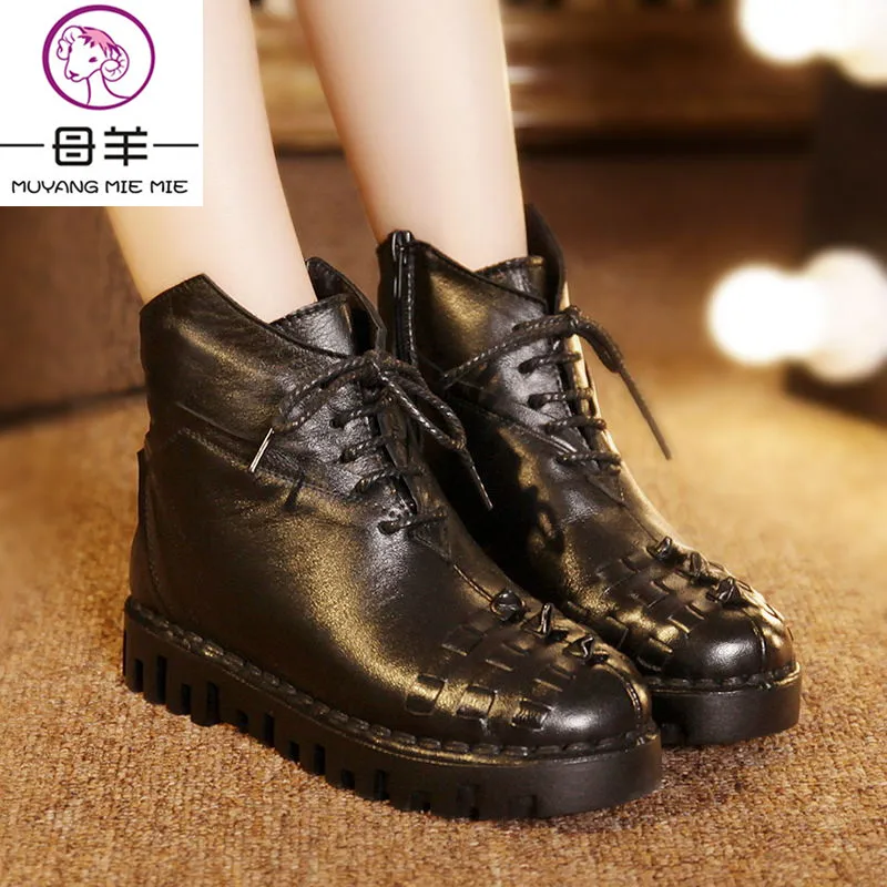 Зимние ботильоны из натуральной кожи на платформе зимние ботинки плоской