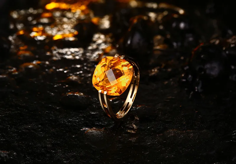 CaiMao 10KT/417 желтое золото 6.41ct Натуральный Цитрин обручальное кольцо ювелирные изделия