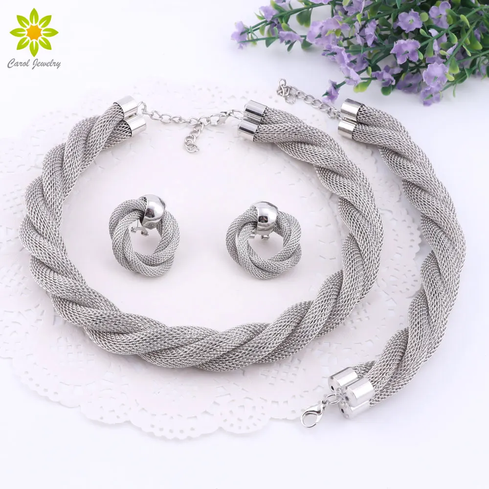 Свадебные комплекты с серебряным покрытием ювелирных украшений вечерние