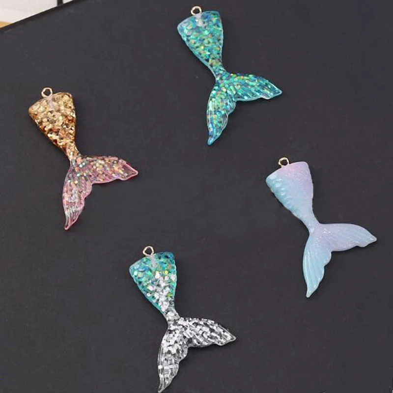 2 шт. градиент Цвет рыба Русалка смолы поиск красивые DIY Craft Серьги Цепочки и