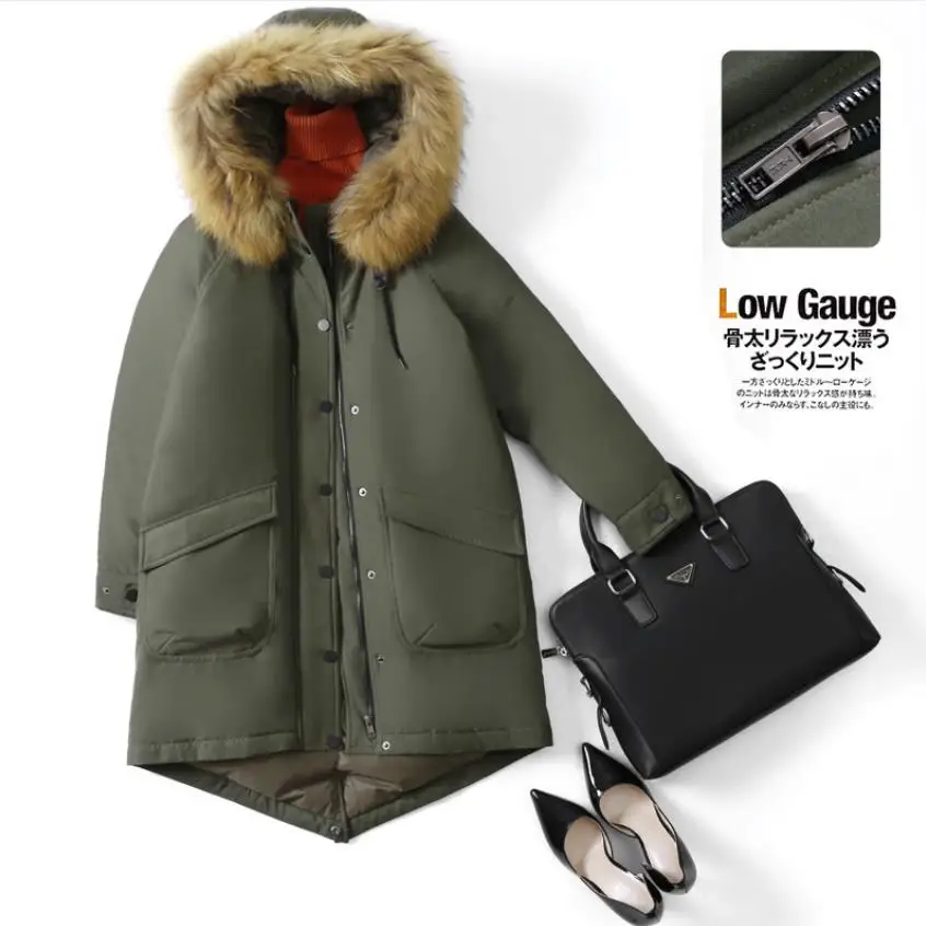 army green 90% гусиный пуховик, модный брендовый качественный пуховик для женщин, натуральный мех, с капюшоном, толстое теплое пуховое пальто, wq710, подходит для зимы-30 - Цвет: army green