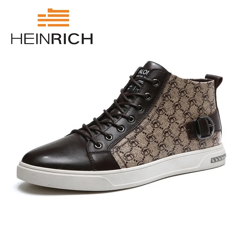 HEINRICH Top Quality Handmade Genuine Leather Men Shoes 2018 New Casual High-Top Work Non-Slip Chaussure Homme Haute | Обувь