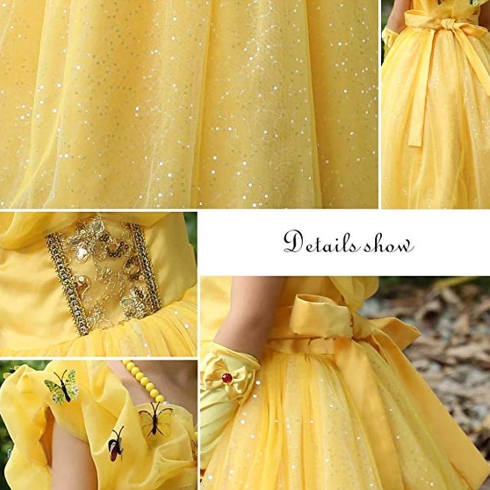 Girls Belle Dress up Fantasy Shoulderless Beauty and Beast Costume Kids Halloween Cosplay Party Ball Gown | Детская одежда и обувь