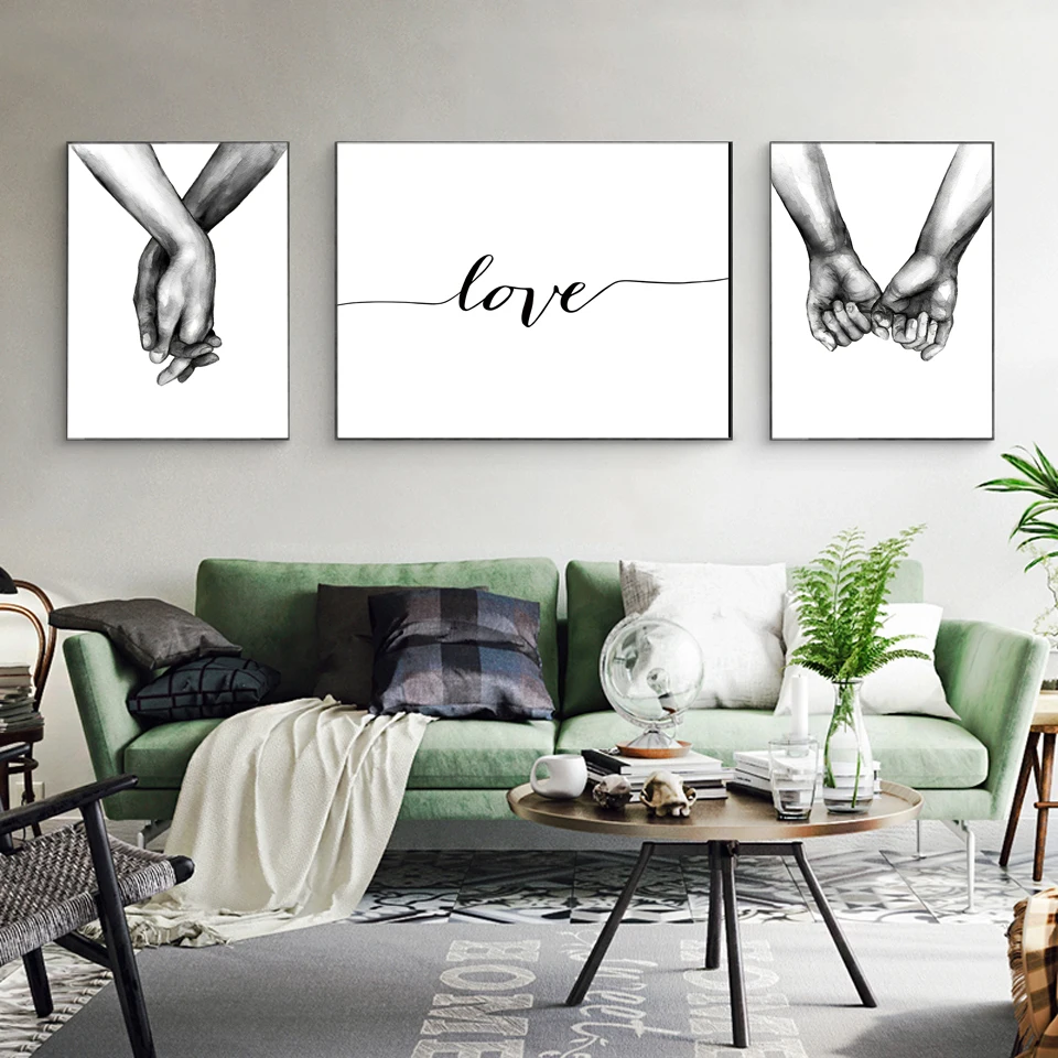 Черно-белая картина с удержанием рук холст принты скандинавский постер цитата