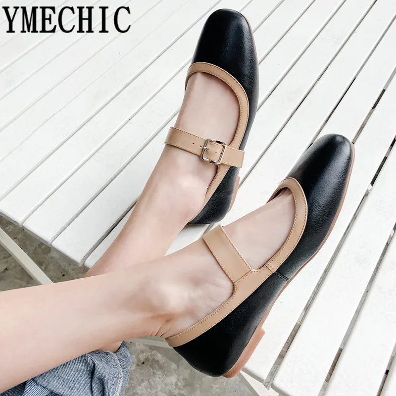 YMECHIC/2019 г. летние туфли Mary Jane из натуральной кожи женские балетки на плоской