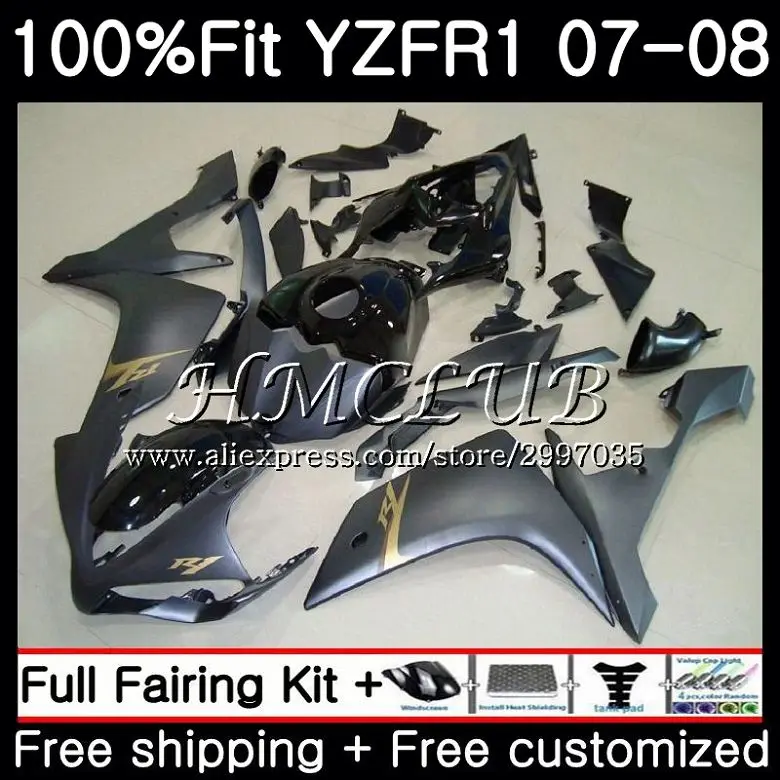 

Injection Body For YAMAHA YZF R 1 YZF 1000 YZF R1 2007 2008 11HC.0 YZF1000 YZF-1000 YZF-R1 YZFR1 07 08 Fairing kit Grey black